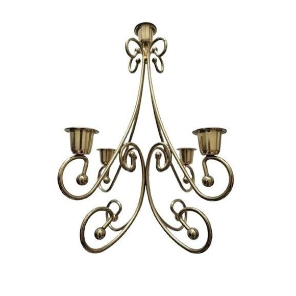 Vintage Home Interiors MCM Brass Plated Candle Holder Candelabra Centerpiece - Picture 7 of 15